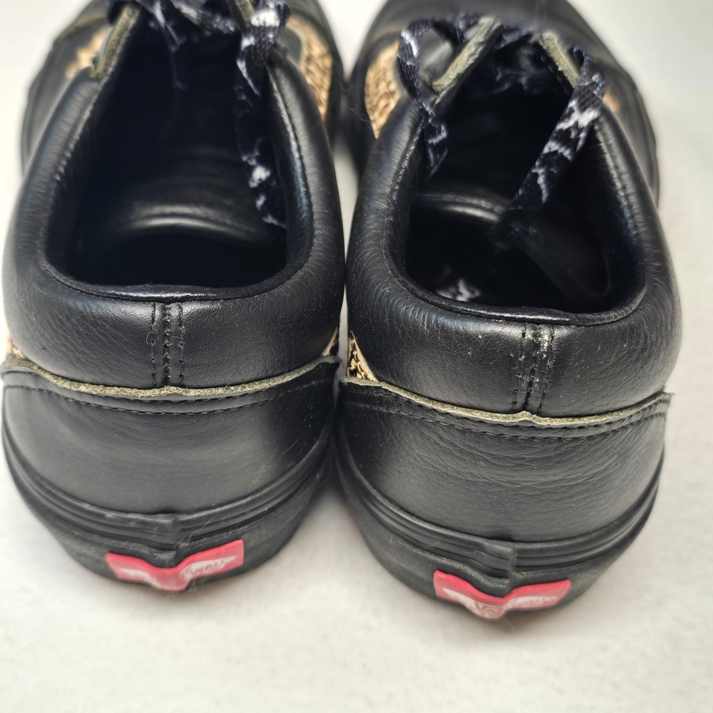 Vans Old Skool Black Tumbled Leather Leopard Print Sneakers Womens 8.5 - Picture 5 of 7